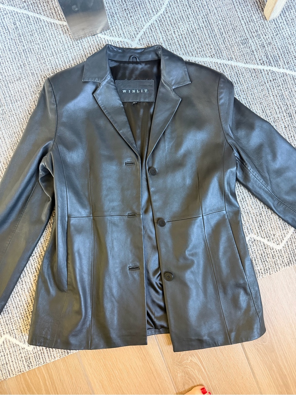 Classic Black Leather Blazer Jacket - Women's - Picture 4 of 5